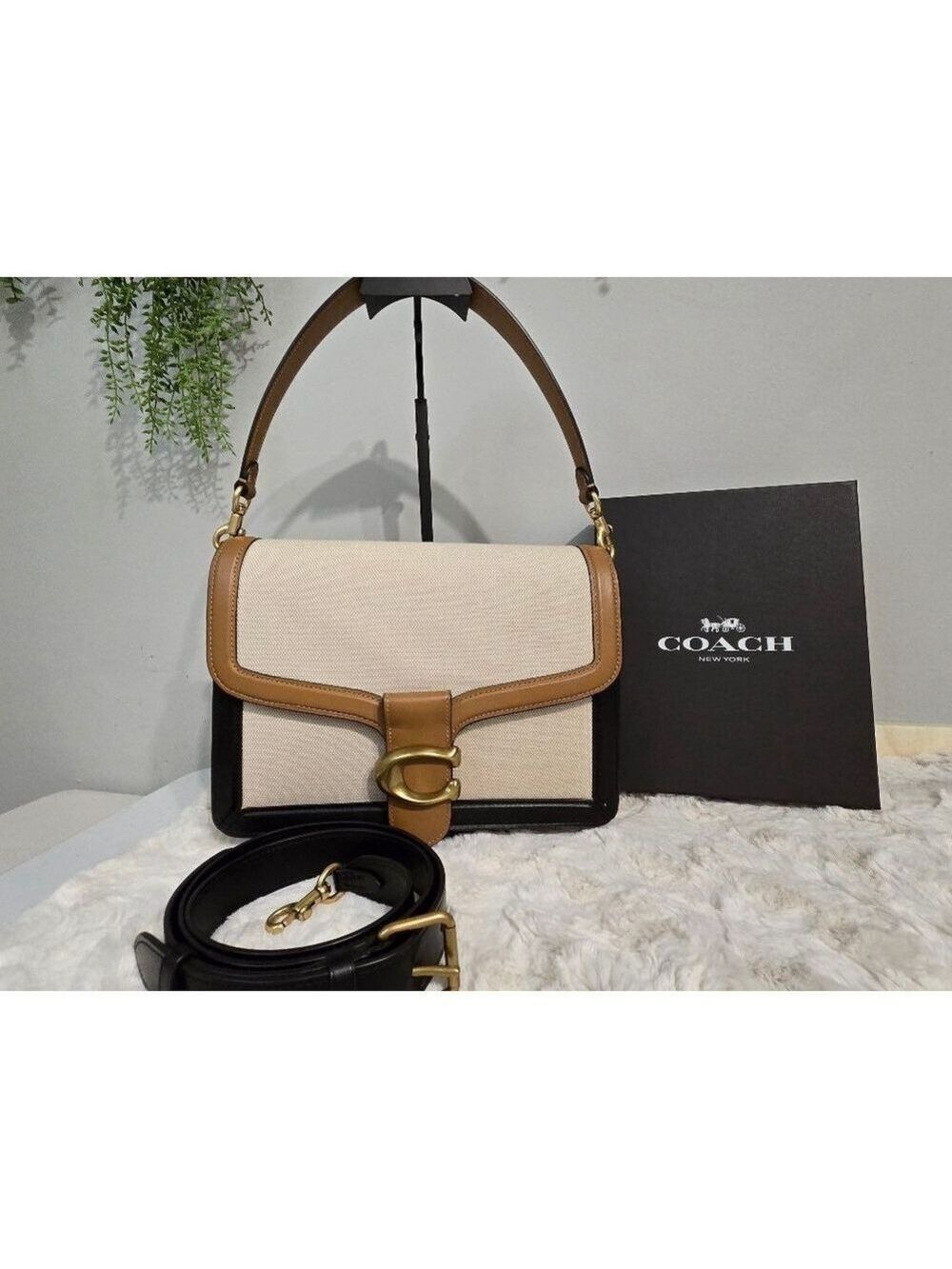 Coach Tabby Canvas Leather Flap Snap Shoulder Bag, NWT